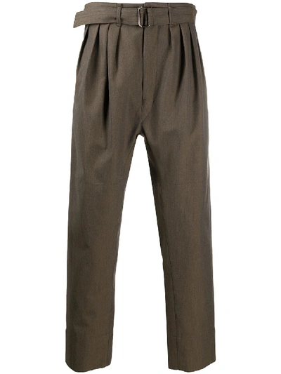 Lemaire Belted Pleat-front Trousers In Brown