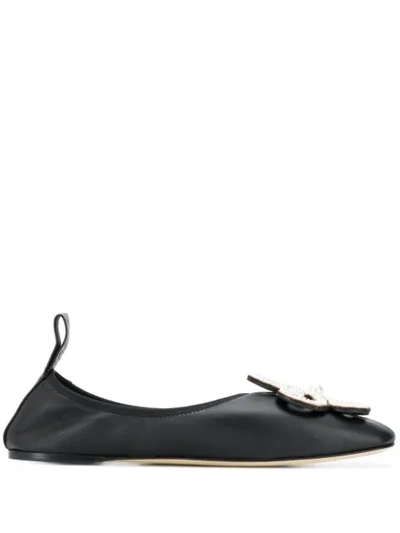 Loewe Faux Pearl-embellished Leather Ballet Flats In Black