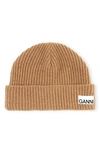 Ganni Recycled Wool Ribbed-knit Hat In Tigers Eye
