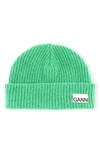 Ganni Recycled Wool-blend Beanie Hat In Foliage Green