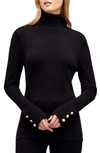 L Agence Odette Button-cuff Turtleneck Top In Black