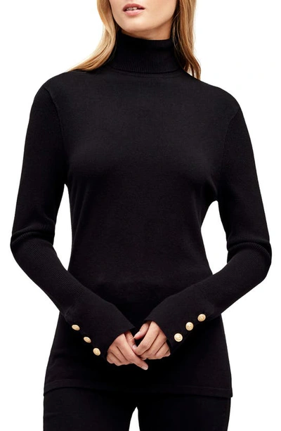 L Agence Odette Button-cuff Turtleneck Top In Black