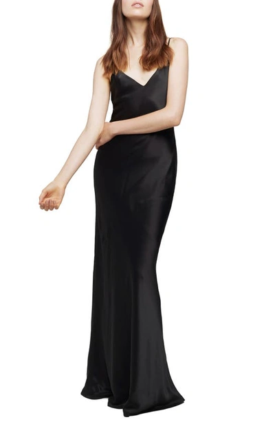 L Agence Serita Maxi V-neck Bias Dress In Black