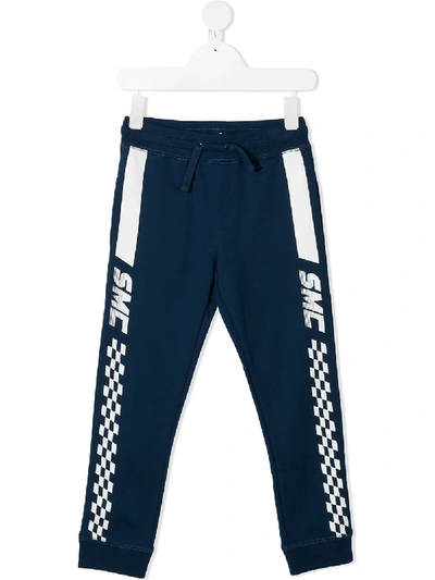 Stella Mccartney Kids' Checkerboard Side-stripe Track Trousers In Blue