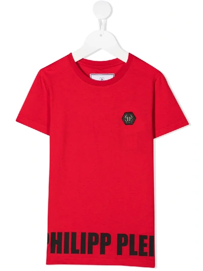 Philipp Plein Junior Kids' Logo Print T-shirt In Red