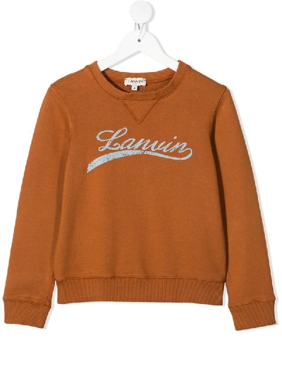 Lanvin Enfant Kids' Logo Embroidered Sweatshirt In Brown