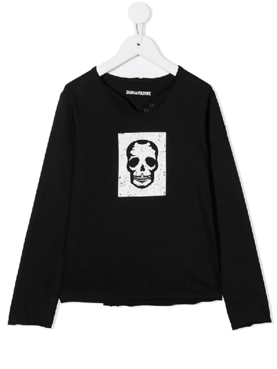 Zadig & Voltaire Kids' Skull Logo Patch Top In Black