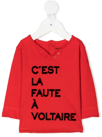 Zadig & Voltaire Babies' Slogan Long-sleeve Top In Red