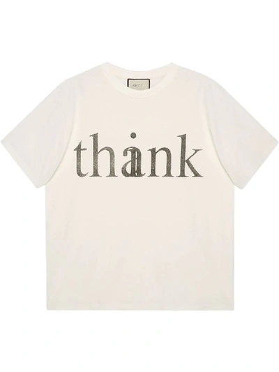 Gucci Men's Think/thank Print Oversize T-shirt In Off White