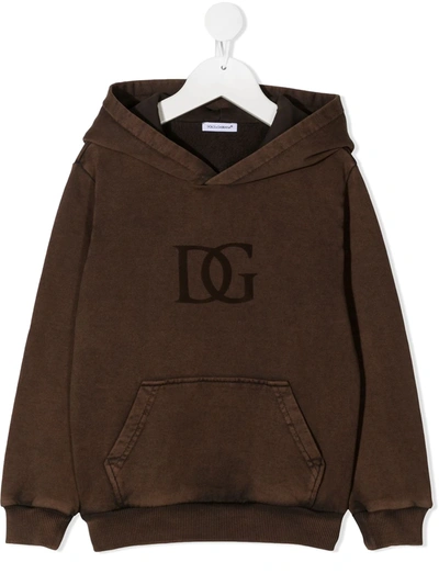 Dolce & Gabbana Kids' Cotton Sweatshirt Hoodie W/ Logo In Brown