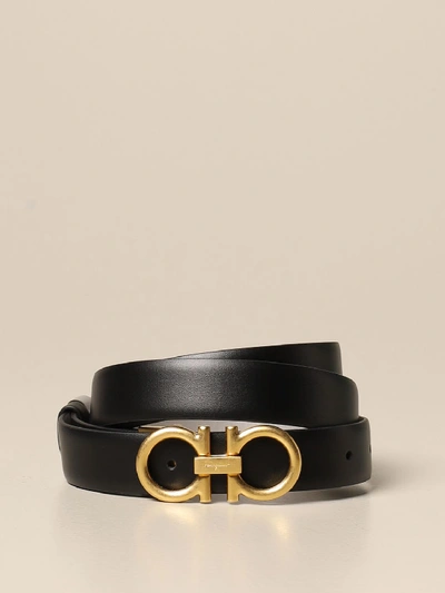 Ferragamo Gancini Belt In Reversible Leather In Black