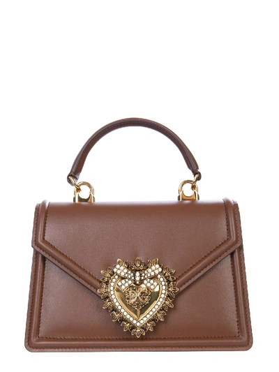 Dolce & Gabbana Devotion Small Brown Leather Handbag