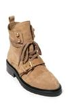 Allsaints Donita Suede Zip Combat Boots In Dark Sand Suede