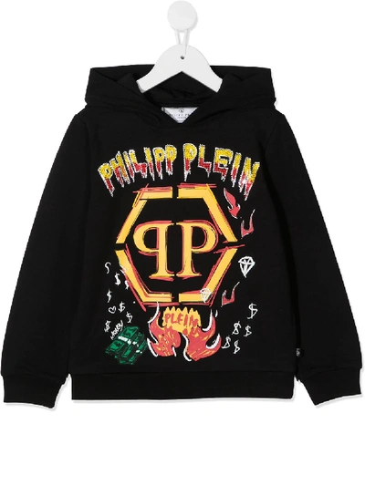 Philipp Plein Junior Kids' Graffiti Print Hoodie In Black