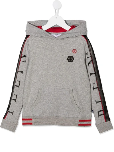 Philipp Plein Junior Kids' Side Stripe Logo Hoodie In Grey