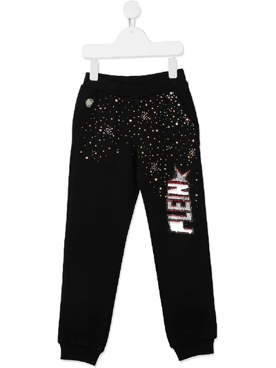 Philipp Plein Junior Kids' Embellished Logo Track Pants In Black