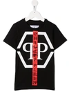 PHILIPP PLEIN JUNIOR ROUND NECK LOGO PRINT T-SHIRT