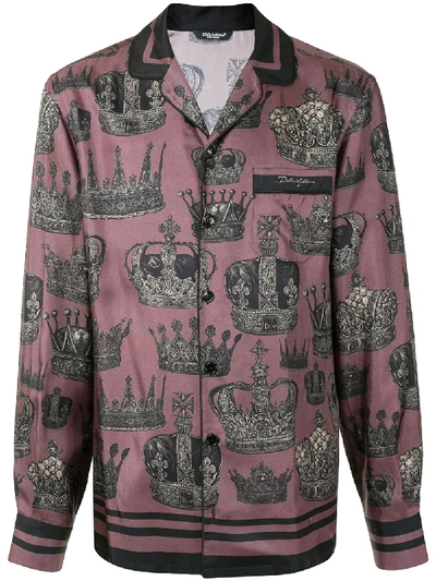 Dolce & Gabbana Crown Print Pyjama Shirt In Purple