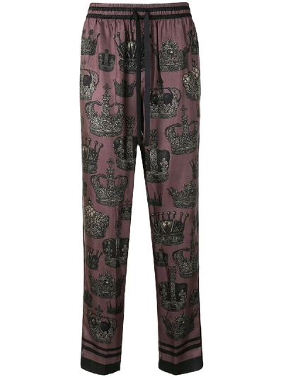 Dolce & Gabbana Crown Print Pyjama-style Trousers In Purple