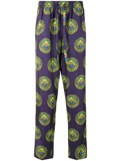 Dolce & Gabbana Polka-dot And Peacock-print Silk Pajama Pants In Purple