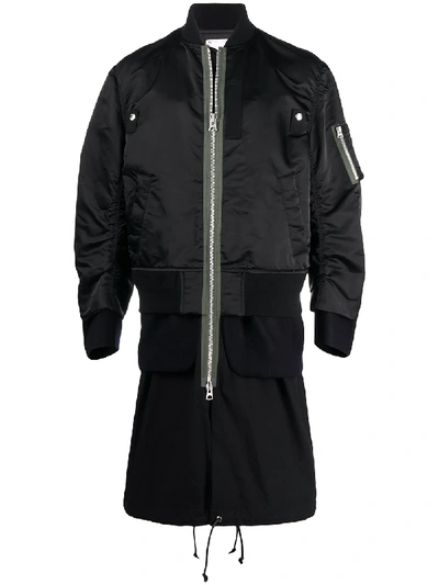 Sacai Longline Multi-layer Coat In Black