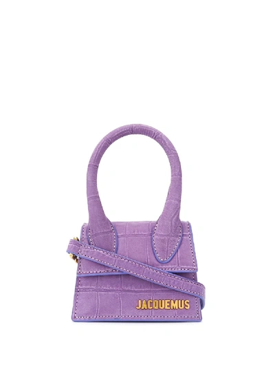 Jacquemus 'small Chiquito' Croc Embossed Suede Top Handle Bag In Purple