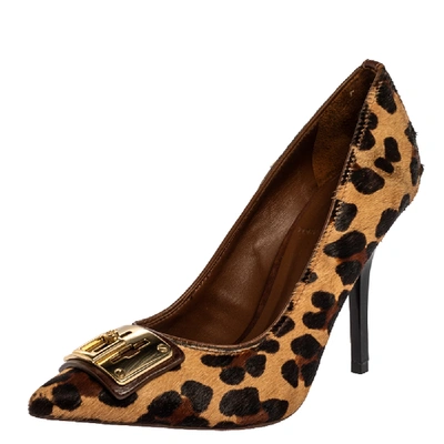 Pre-owned Tory Burch Leopard Print Calf Hair 'celina' Pointed Toe Pumps Size 36.5 In Brown