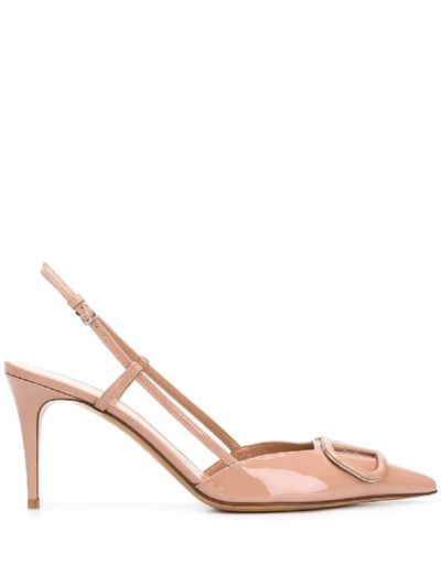 Valentino Garavani Valentino Vlogo Signature Pointed Toe Singleback Pumps In Nude
