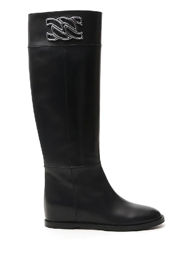 Casadei Black Leather Ankle Boots