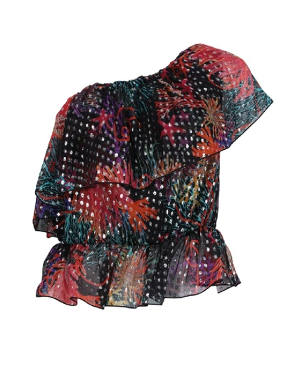 Dundas One-shoulder Ruffled Metallic Fil Coupé Silk-blend Georgette Blouse In Multi