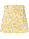 Faithfull The Brand Net Sustain Celia Belted Layered Floral-print Linen Shorts In Yellow