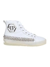 PHILIPP PLEIN WHITE LEATHER HI TOP SNEAKERS,F1ECA6D9-656B-379F-F603-1C7BC9181280