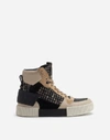 DOLCE & GABBANA MIAMI HIGH TOP SNEAKERS IN HOUNDSTOOTH AND NAPPA LEATHER