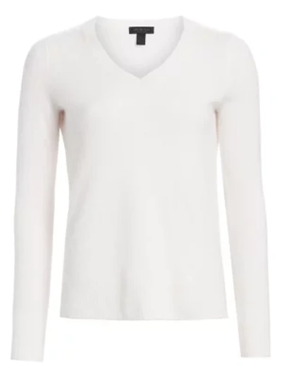 Saks Fifth Avenue Collection Featherweight Cashmere V-neck Sweater In China White
