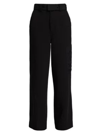 Ganni Belted Twill Trousers In Black