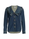 GANNI Ruffle-Collar Denim Shirt