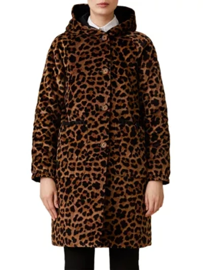 Jane Post Reversible Hooded Winter Coat In Black Classic Leopard