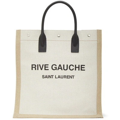 Saint Laurent Off-white And Tan Rive Gauche Shopping Tote In 9280 Wht/bl