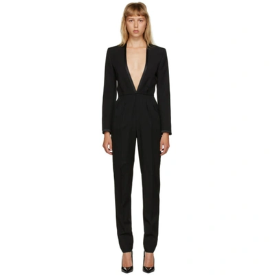 Saint Laurent Satin-trimmed Wool-crepe Jumpsuit In Black