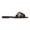 SAINT LAURENT SAINT LAURENT BROWN CROC TRIBUTE FLAT SANDALS