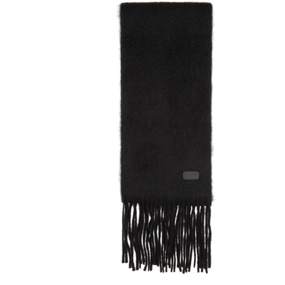 Saint Laurent Logo Patch Fine Knit Scarf In Black