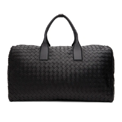 Bottega Veneta Medium Intrecciato Leather Duffle Bag In 8803 Black
