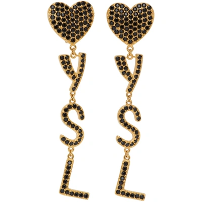 Saint Laurent Crystal-embellished Logo Pendant Earrings In Black