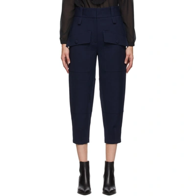 Stella Mccartney Navy Wool Cecilia Front Pockets Trousers In Blue