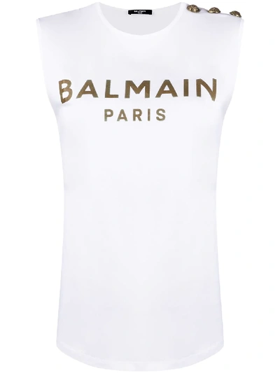 Balmain Logo Print Waistcoat In White,gold