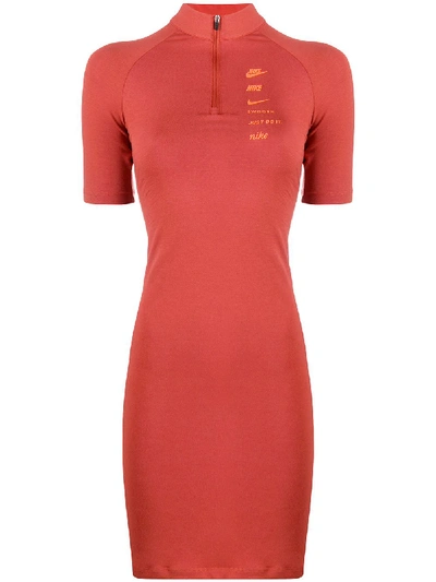 Nike Swoosh Fitted Dress In Orange