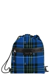 Longchamp Green District Tartan Drawstring Backpack In Blue