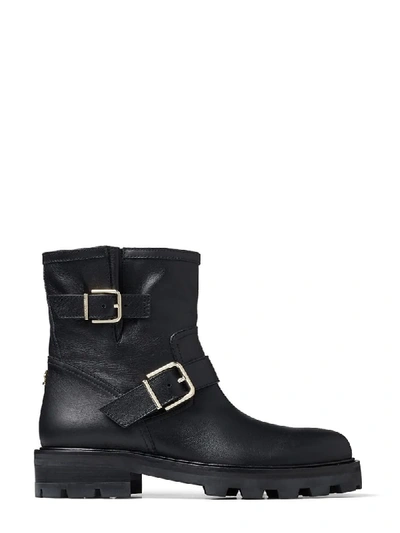 Jimmy Choo Youth Buckled Crinkled-leather Ankle Boots In Black