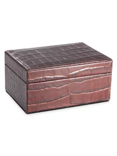 Graphic Image Small Croc-embossed Leather Box In Brown