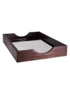 Graphic Image Croc-embossed Leather Letter Tray In Brown